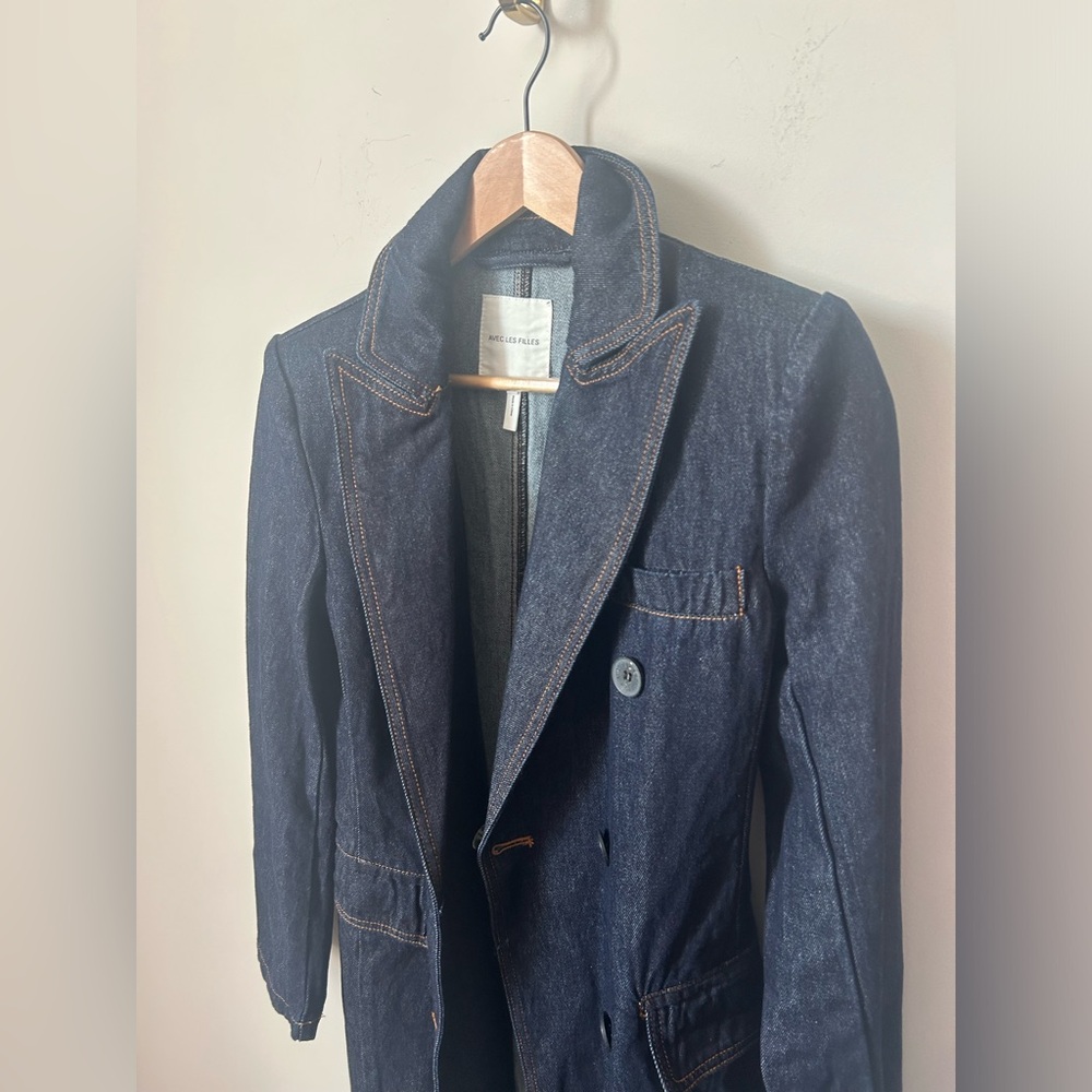 Avec Les Filles Dark Wash Denim Fall Trench Coat - Picture 4 of 5